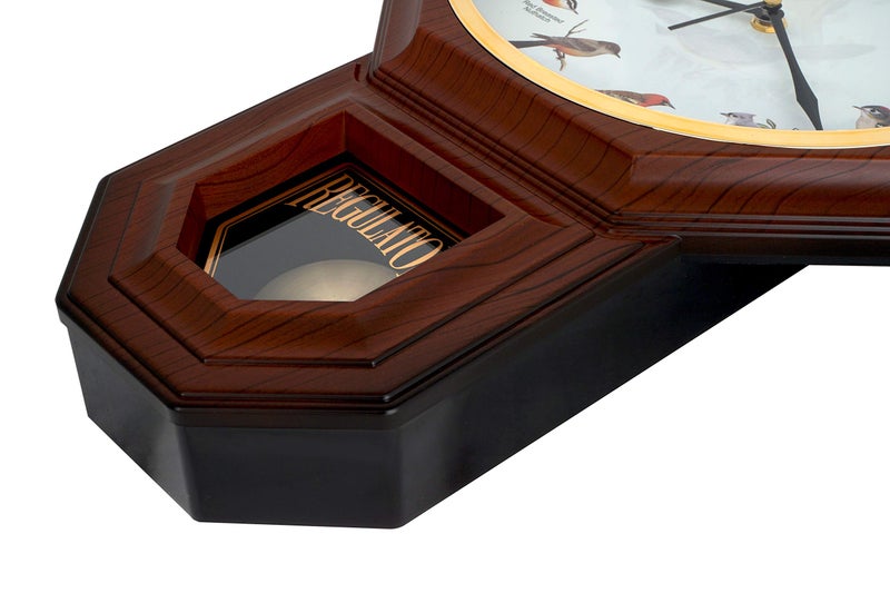 JUSTIME Unique 12 North America Bird's Song Schoolhouse Pendulum Wall Clock Chimes Every Hour Melody Made in Taiwan (TCBD-PP-OWL-DW Dark Wood) - Image 3